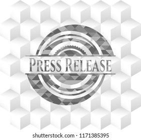 Press Release grey emblem. Retro with geometric cube white background