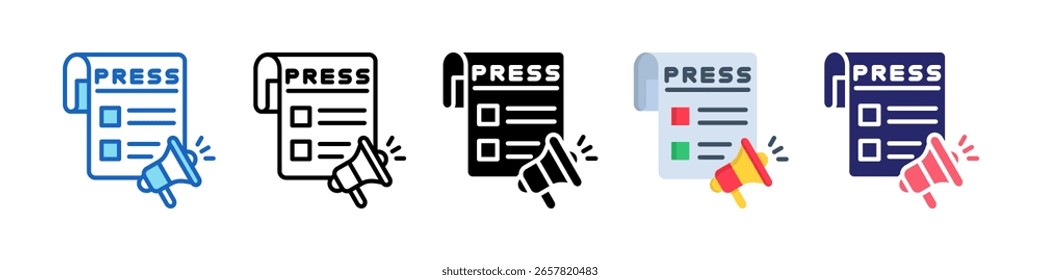 Press Release Icon Multiple Style Set Collection.