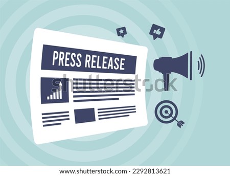 Press release, mass media with online news publication. Online press media, tabloid with headline. News Publication and Online Press Media to Reach a Wider Audience. Journalistic design element