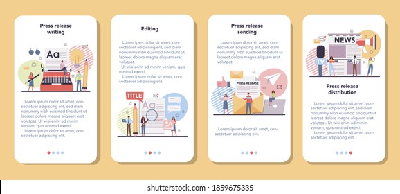 Press Release Mobile Application Banner Set. Mass Media Publishing, Daily News Broadcasting. Idea Of Press Announcement. Isolated Flat Vector Illustration