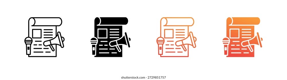 Press Release Multiple Style Icon Set Vector