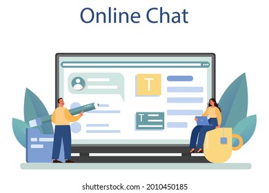 Press release online service or platform. Mass media publishing, daily news broadcasting. Press announcement. Online chat. Isolated flat vector illustration