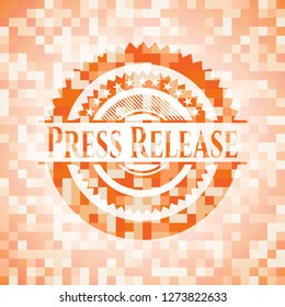 Press Release Orange Tile Background Illustration. Square Geometric Mosaic Seamless Pattern With Emblem Inside.