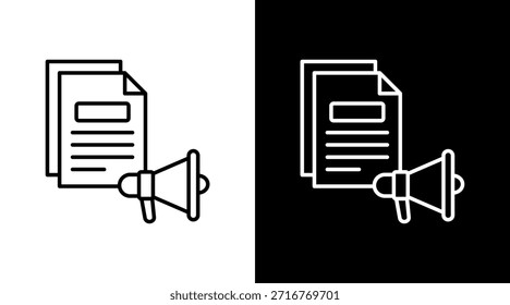 Diseño de conjunto de iconos blancos de contorno de Autorización de Prensa