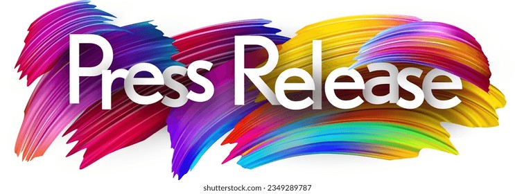 Press release paper word sign with colorful spectrum paint brush strokes over white. Vector illustration.