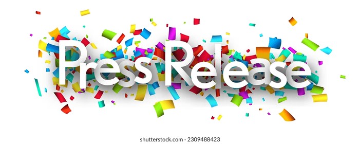 Press release sign with colorful cut out ribbon confetti. Design element. Vector illustration.