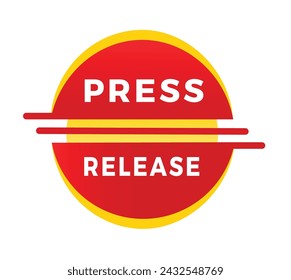 signo de comunicado de prensa, etiqueta roja banner estilo plano. Diseño vectorial para publicidad, negocios.