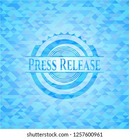 Press Release sky blue emblem with triangle mosaic background