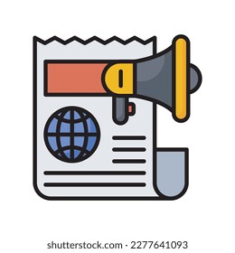 Ilustración de diseño de iconos rellenados por vector de la nota de prensa. Símbolo de desarrollo y marketing SEO sobre el fondo blanco del archivo EPS 10