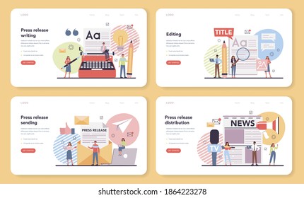 Press release web banner or landing page set. Mass media publishing, daily news broadcasting. Idea of press announcement. Isolated flat vector illustration