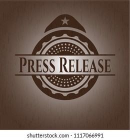 Press Release wooden emblem. Vintage.