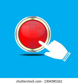 Press the shiny red button with metallic elements with hand-pressed buttons on the vector design for website design, sticker-vector design.