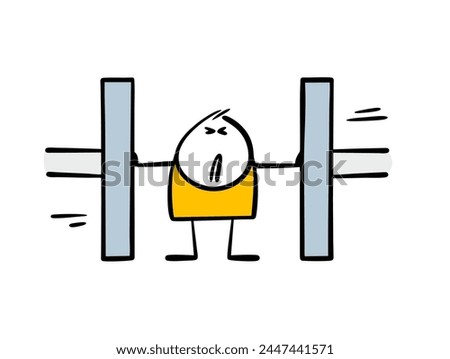 Press squeezes  man from both sides. Vector illustration of  stickman spreading his arms and resisting a psychological attack. Isolated cartoon person on white background.