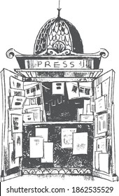 Press Stand, Newspaper Kiosk Illustration 