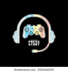 Press Start , Computer Games T- Shirt Design, Lettering Phrase Isolated On White Background, For Prints T-Shirts And Bags, Posters. 