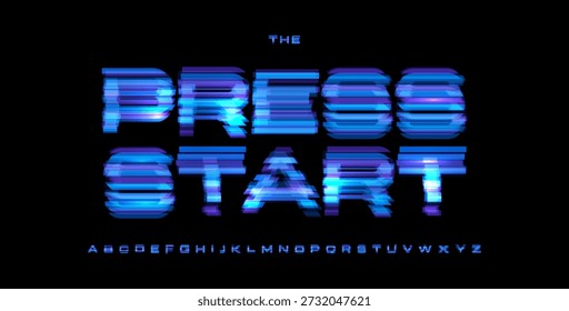 Press Start Digital Noice Font Logo Alphabet Vektor Glitzer Buchstaben Set Moderne Typografie, Kreative Typografie Design für Play Button, Spiel UI Headline, Display Fonts. Vektorschriftart
