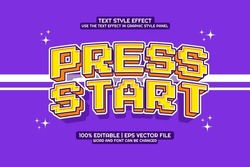 Press Start Game Editable text Effect 3D Cartoon style