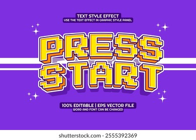 Press Start Game Editable text Effect 3D Cartoon style