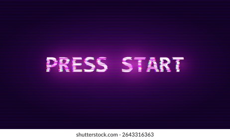 Pressione Iniciar Palavra com Falha. Banner de estilo Cyberpunk do Holograma HUD. Neon Tech Game Over Glitch Background (em inglês). Elemento de design para evento de jogadores técnicos. Ilustração de vetor.