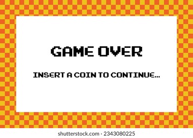 PRESIONE INSERTAR UNA MONEDA PARA CONTINUAR .pixel art .8 bit game.retro game. para activos de juego en ilustraciones vectoriales.