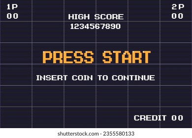 PRESS START INSERT A COIN TO CONTINUE .pixel art .8 bit game. retro game. for game assets in vector illustrations.