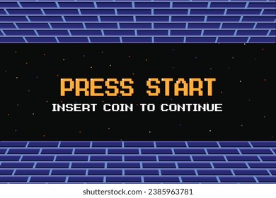 PRESS START INSERT A COIN TO CONTINUE .pixel art .8 bit game.retro game. for game assets in vector illustrations.