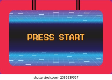 PRESS START INSERT A COIN TO CONTINUE. pixel art .8 bit game. retro game. for game assets in vector illustrations.	