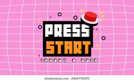 PRESS START INSERT A COIN TO CONTINUE .pixel art .8 bit game.retro game. for game assets in vector illustrations.