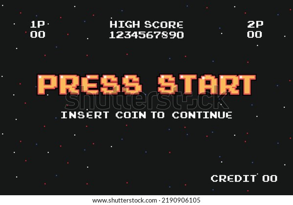 PRESS START\
INSERT A COIN TO CONTINUE .pixel art .8 bit game.retro game. for\
game assets in vector\
illustrations.