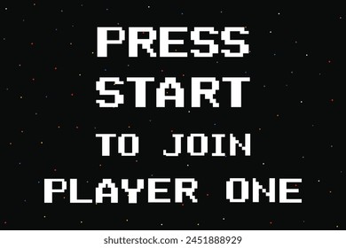 press start to join player one. 8-bit retro font, white text with star on black background.