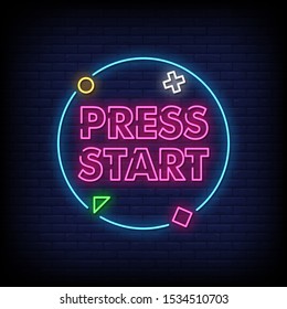 Press Start Neon Signs Style Text Vector