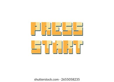 PRESS START. pixel art. 8 bit game. retro game. for game assets. on white background.