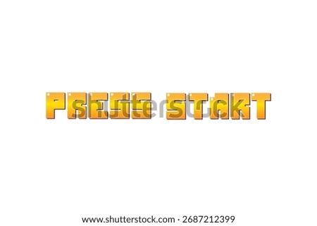 PRESS START. pixel art. 8 bit game. retro game. for game assets on white background.