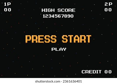 PRESS START PLAY . pixel art .8 bit game. retro game. for game assets in vector illustrations.