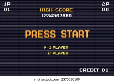 PRESS START PLAYER. pixel art .8 bit game. retro game. for game assets in vector illustrations.