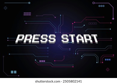 Press start Retro Video Game Background. circuit game over on technology background design.