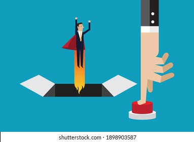 Press the switch to release the leader, Vector illustration in flat style