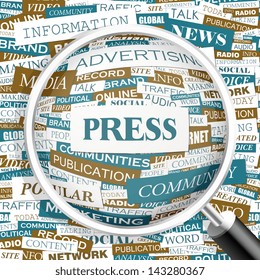 PRESS. Word cloud concept illustration. 