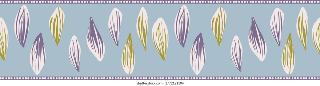 Pressed Flower Petals Girly Vector Border Print. Decorative Embellishment For Cards, Invitatoins, And Posters. Can Be Used As Striped Seamless Pattern For Fabrics, Textiles, Stationery, And Packaging.