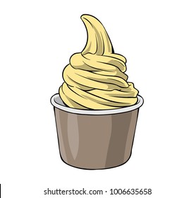 Pressed ice cream in cup. Line art vector illustration in color.