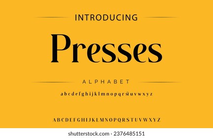 Presiona Elegante alfabeto tipo letra del logotipo de moda de boda abstracto de lujo elegante. Tipos de letra urbanos clásicos mínimos para logotipo, marca, etc. Tipografía tipo mayúsculas minúsculas y número. ilustración vectorial