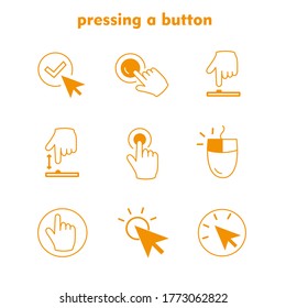 pressing button theme set of vector icon