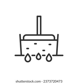 Pressing the cheese, linear icon. Cheese making stage. Line with editable stroke