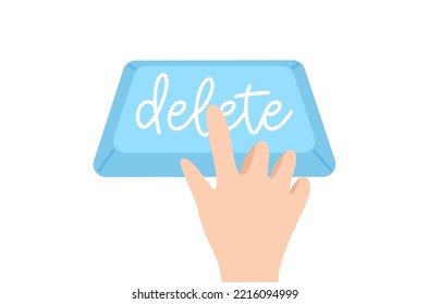 Hand’s Pressing Delete Button Vector, Flat Design Of Finger’s Pressing Delete Button Vector, Financial Business Tools.