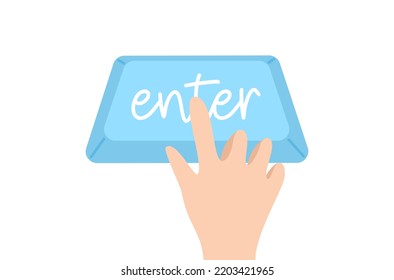 Hand’s Pressing Enter Button Vector, Flat Design Of Finger’s Pressing Enter Button Vector, Financial Business Tools.