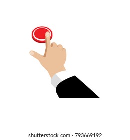 Pressing finger on red button.  Hand pressing the red button. Press button design. Man pressing button.Vector illustration