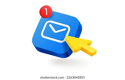 Pressing on a new message button. 3d vector icon 