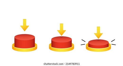Pressing A Red Button, Press The Button To Start The Game, 3d Vector Illustration For Animation, Yellow Arrow