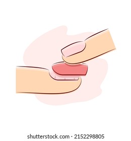 press-on gel nails application, fake red nail, glue, manicure vector illustration