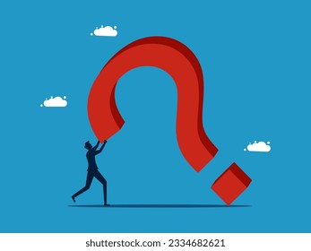 presión de grandes problemas. hombre presionado por gran signo de interrogación 